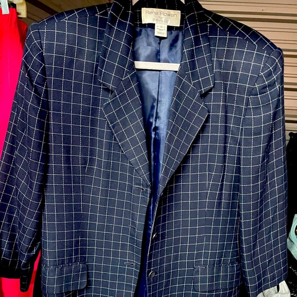 Blue blazer with white pinstripes size 16 medium weight PTP 25 - Picture 1 of 4